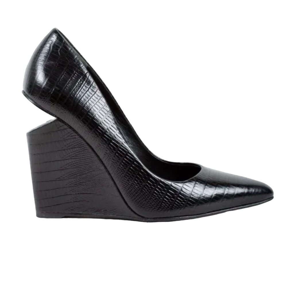 Alexander Wang Ine Lizard Embossed Black Pumps Heels Cutout Wedges Size 40 10